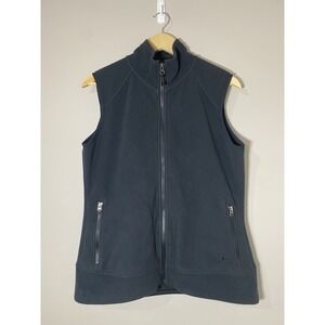 REI Classic Fleece Vest Women Large Black Full Zip Outdoors Casual Cord Lock Hem